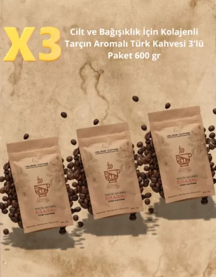 Helens Coffee Tarçın Aromalı Kolajen İçerikli Türk Kahvesi 3'lü Paket 600 gr - Doğal Enerji Kaynağı